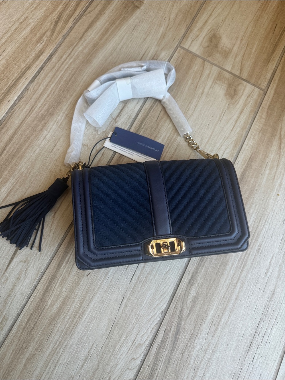Rebecca Minkoff Navy Quilted Crossbody Bag with Tassel